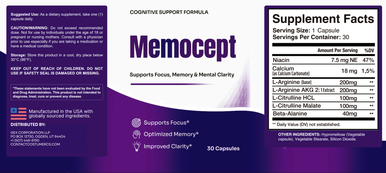 MemoCept Supplement Facts panel